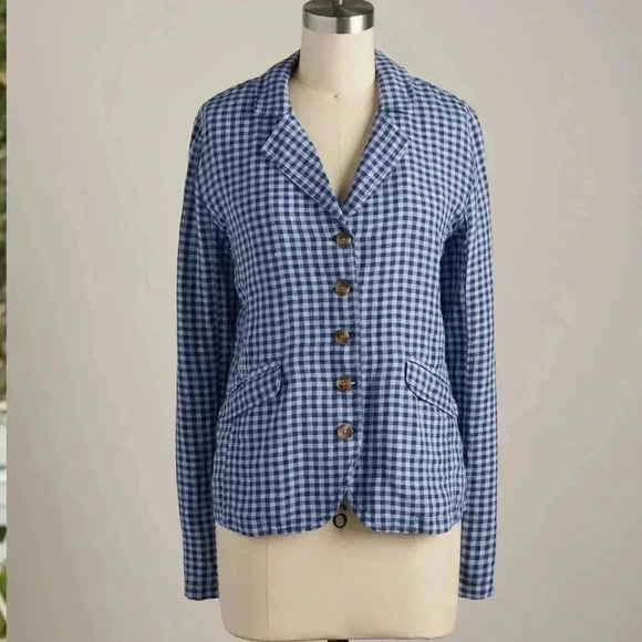 Sundance Catalog Ziri Blazer Linen Blue Checkered Button Up Jacket Sz PXXS - Picture 3 of 12